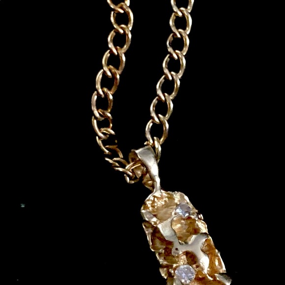 14K Yellow Gold Estate Diamond Nugget Pendant 12K GF Chain - Picture 10 of 12